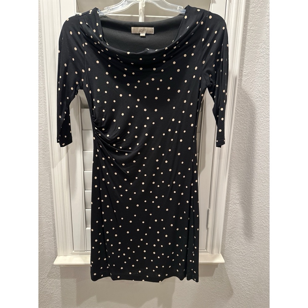 LOFT Black Dress with Cream Polka Dots